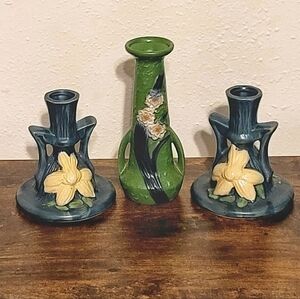 Elegant Roseville Pottery Deco Candle Holders